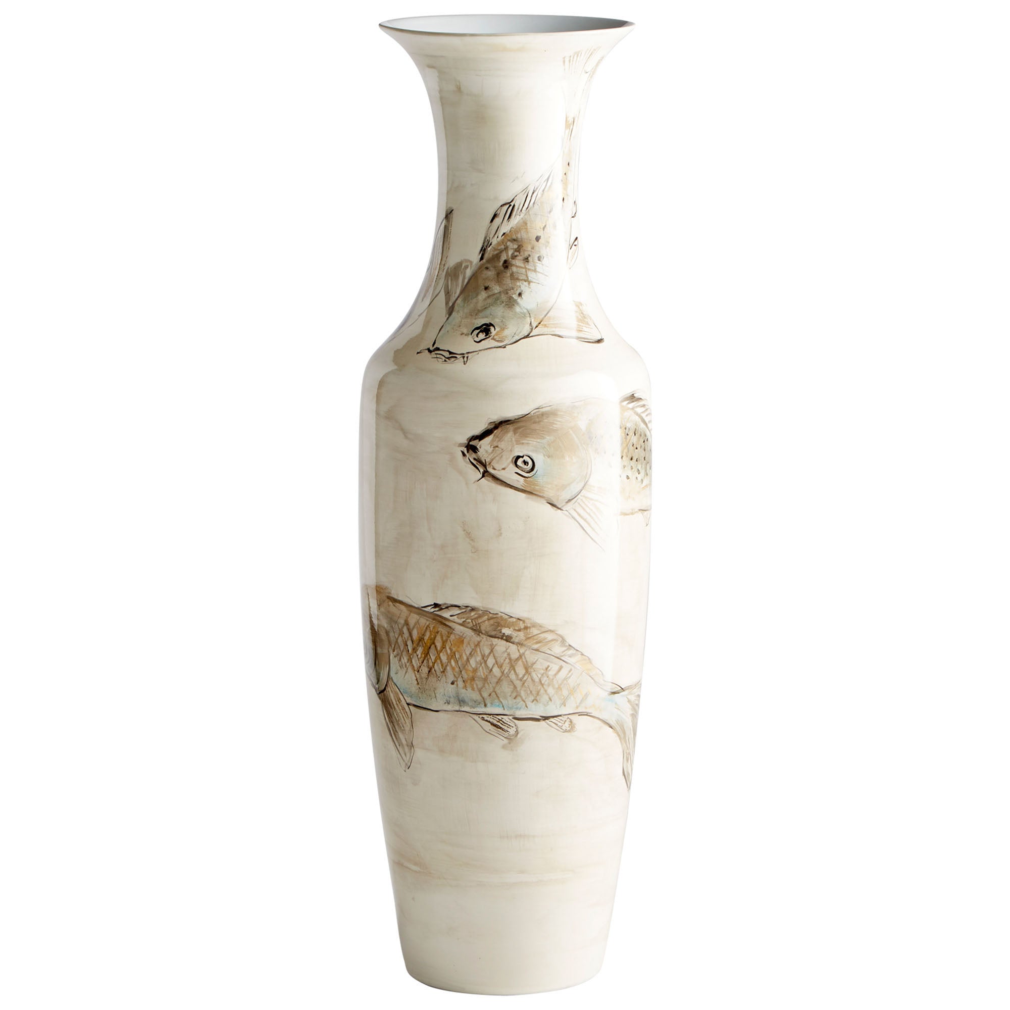 Cyan Design 09883 Playing Koi Vase - Tan And Ivory