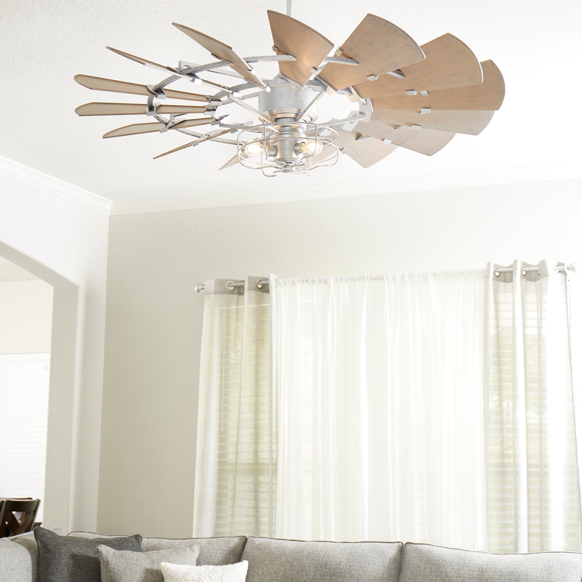 Quorum Windmill 195210-9 Farmhouse Style Outdoor Patio Ceiling Fan - Galvanized, Weathered Oak
