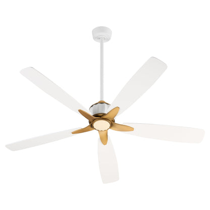Quorum 23605-0847 Ceiling Fan, UL Dry Rated, Studio White | Brushed Brass