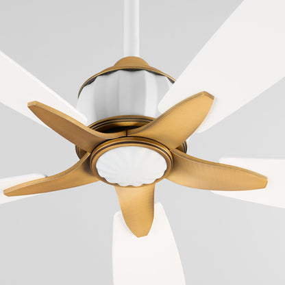 Quorum 23605-0847 Ceiling Fan, UL Dry Rated, Studio White | Brushed Brass