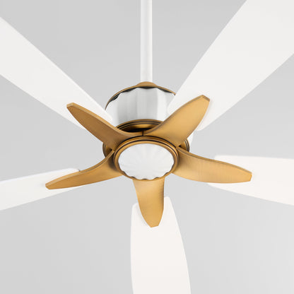Quorum 23605-0847 Ceiling Fan, UL Dry Rated, Studio White | Brushed Brass