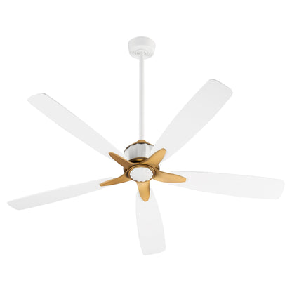 Quorum 23605-0847 Ceiling Fan, UL Dry Rated, Studio White | Brushed Brass
