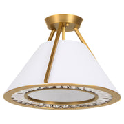 Quorum Gorham 2382-3-47 Ceiling Mount Light, 3 Candelabra Lights - Brushed Brass, White Fabric Shade