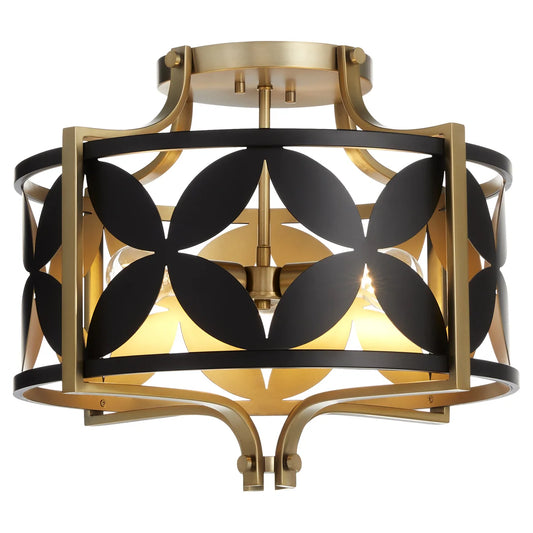 Quorum International MARIPOSA 3 Light 283-18-5980 Semi Flush Mount - Matte Black With Aged Brass