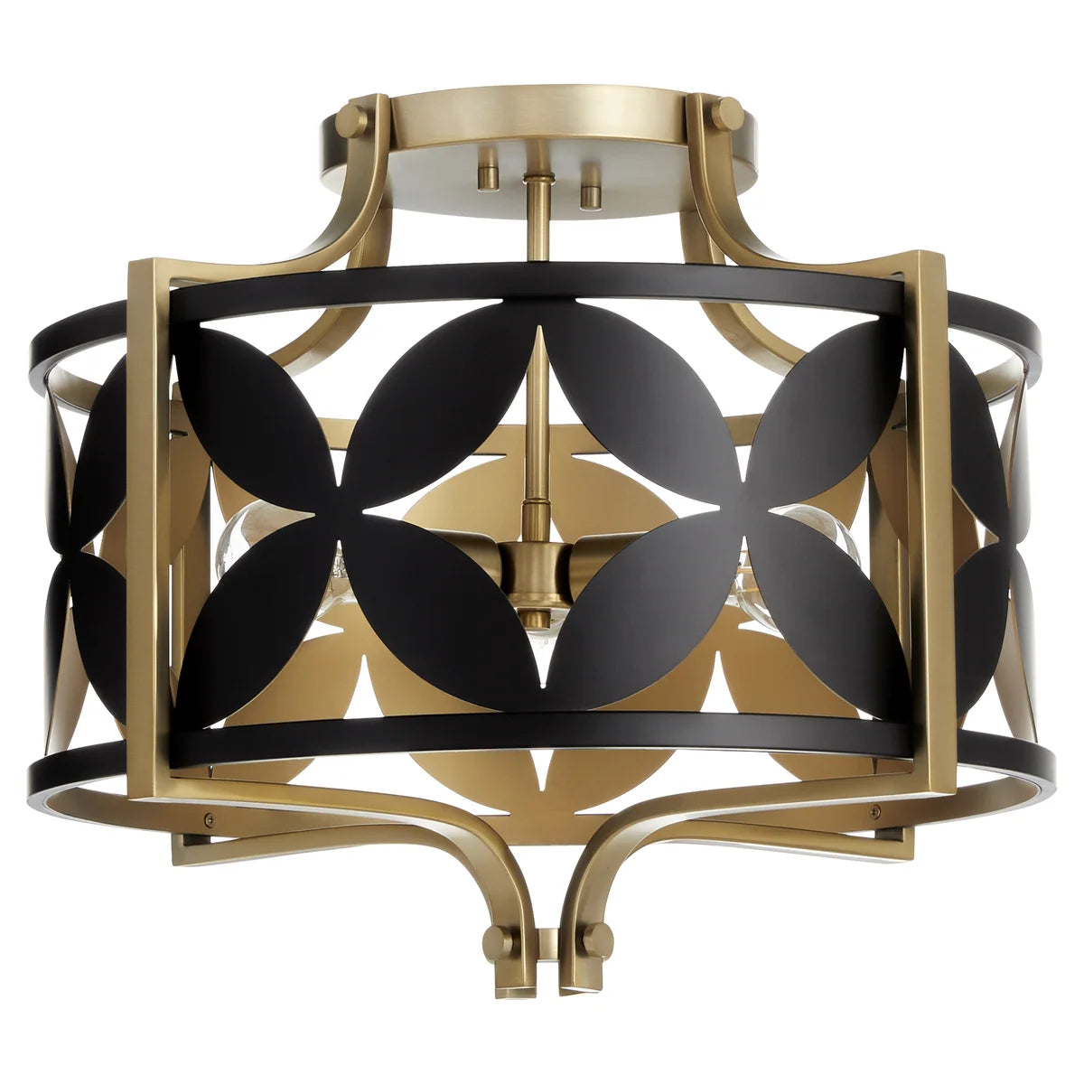 Quorum International MARIPOSA 3 Light 283-18-5980 Semi Flush Mount - Matte Black With Aged Brass