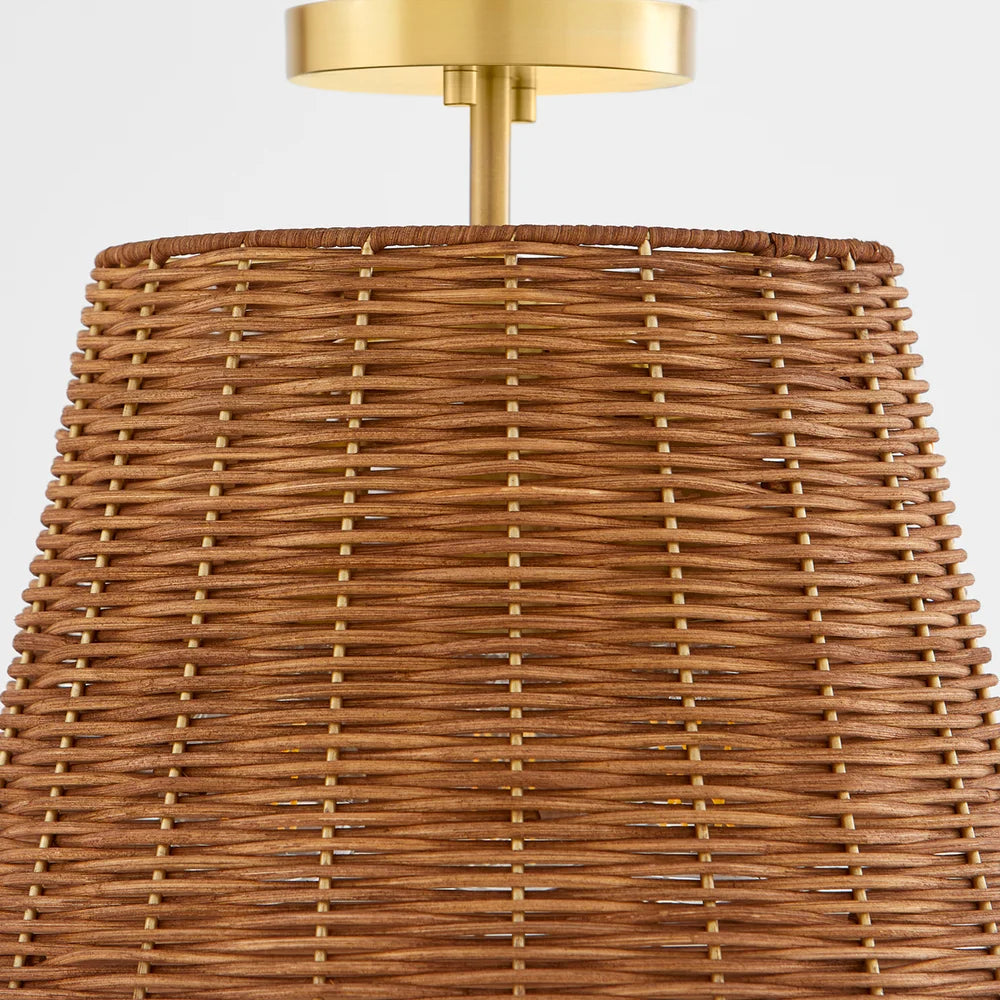 Quorum WICKER 2893-13-80 Semi Flush Pendant ceiling light fixture boho-chic design - Aged Brass, Espresso
