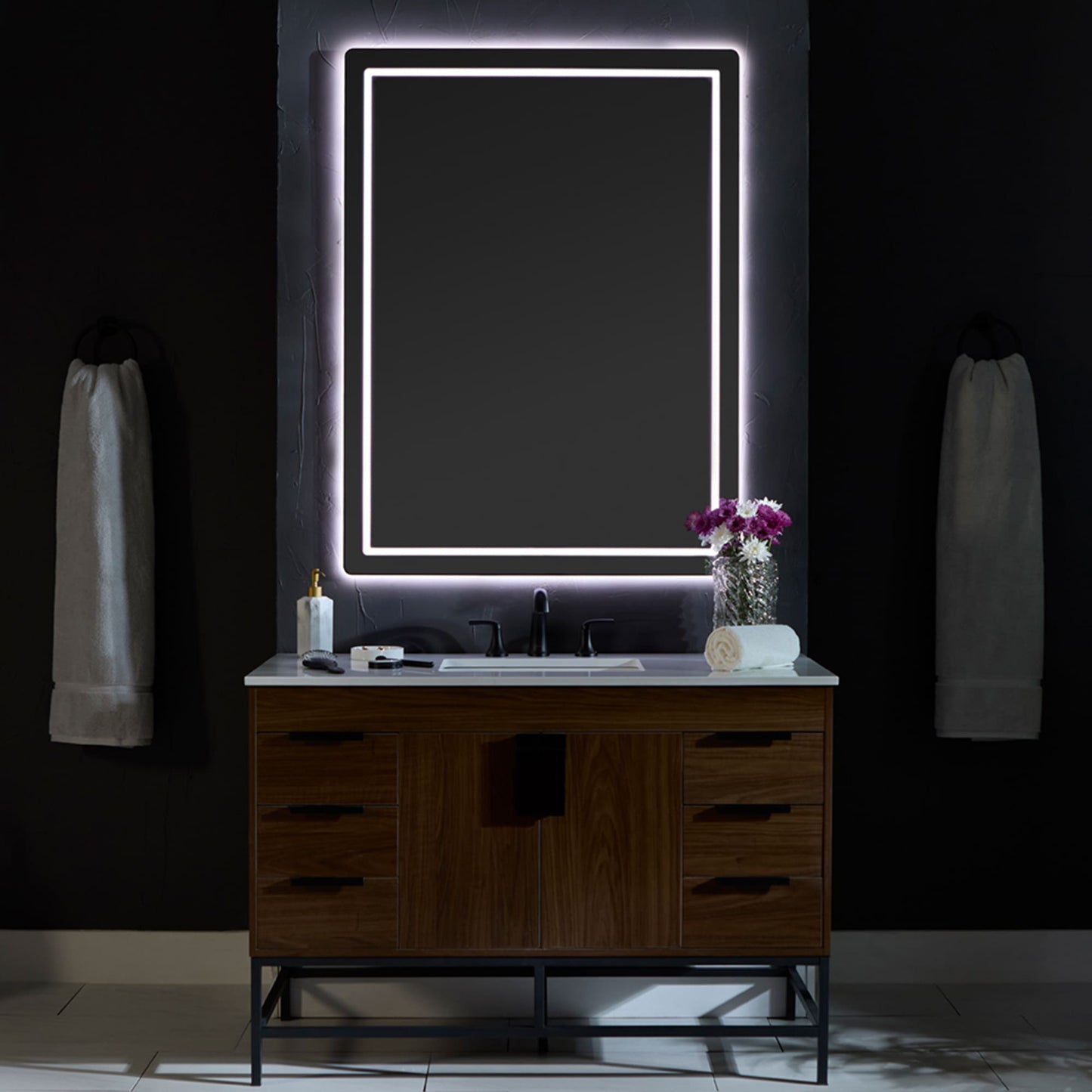 Oxygen Compact 3-0402-15 LED Lighted Mirror 36 Inch x 36 Inch - Black