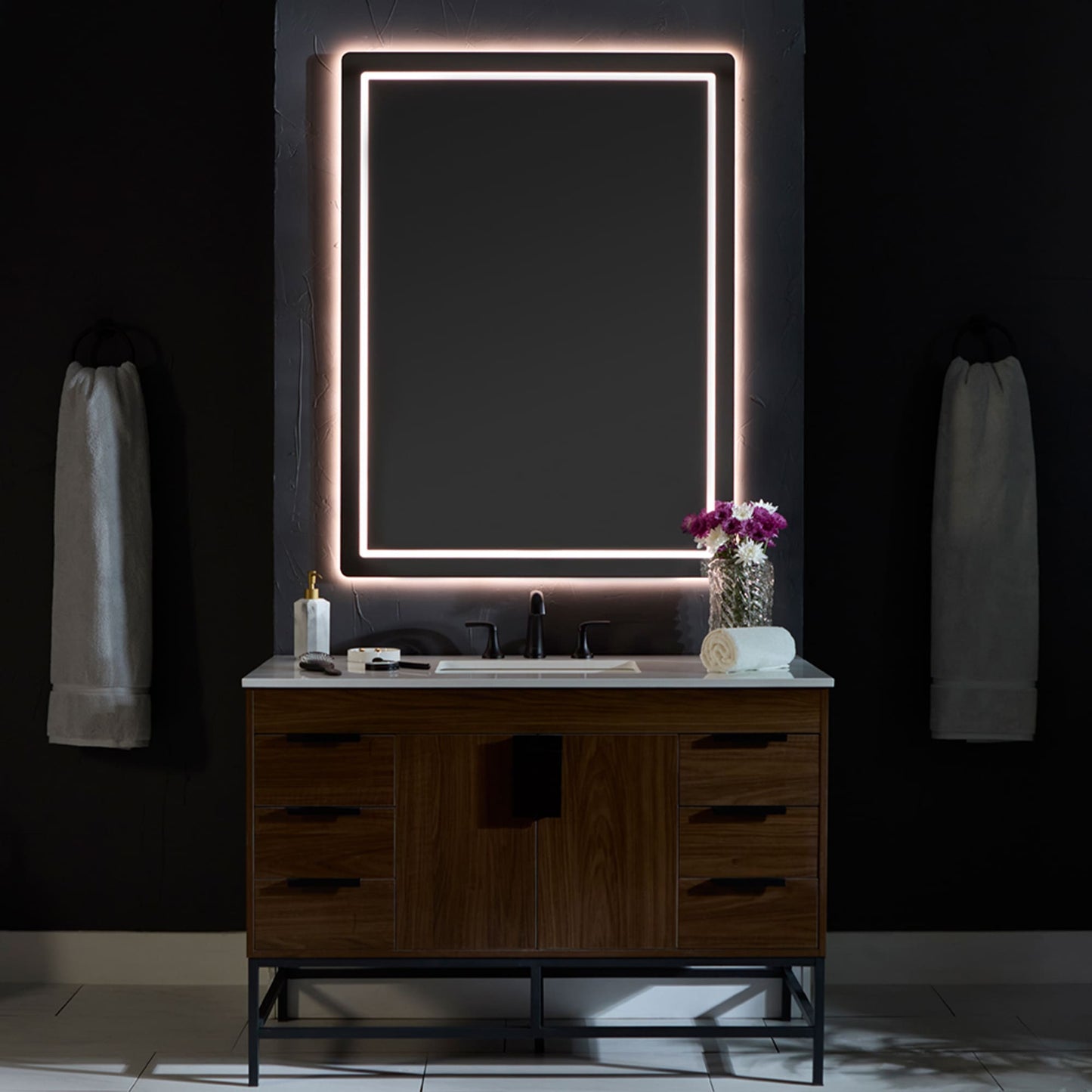 Oxygen Compact 3-0402-15 LED Lighted Mirror 36 Inch x 36 Inch - Black