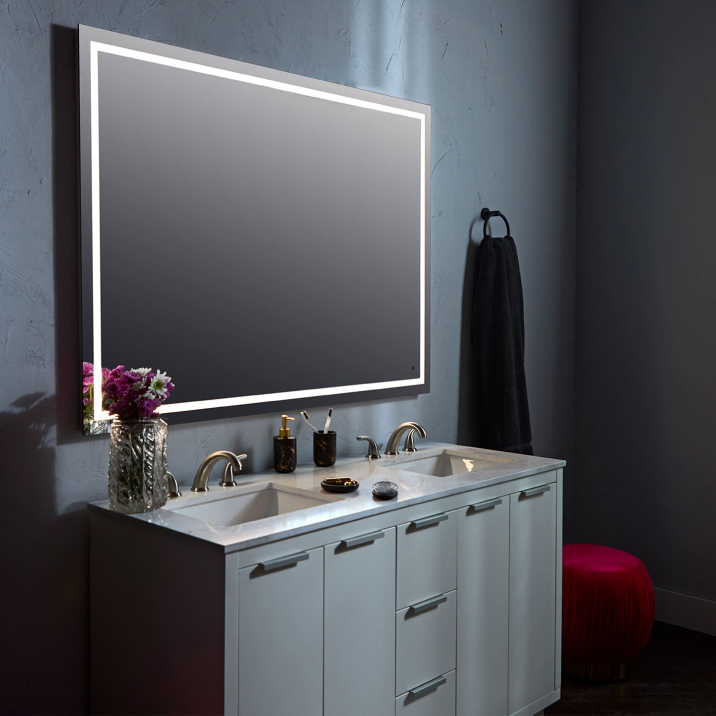 Oxygen Track 3-0506-15 Lighted LED Mirror 48 Inch x 48 Inch Square - Black