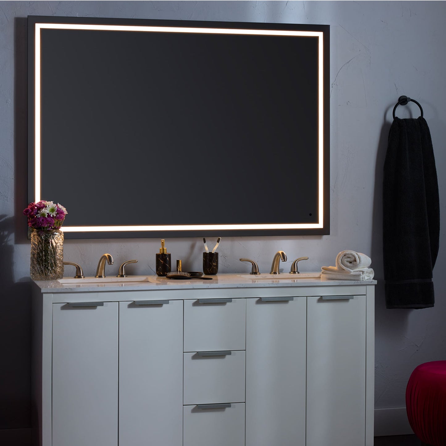 Oxygen Track 3-0506-15 Lighted LED Mirror 48 Inch x 48 Inch Square - Black