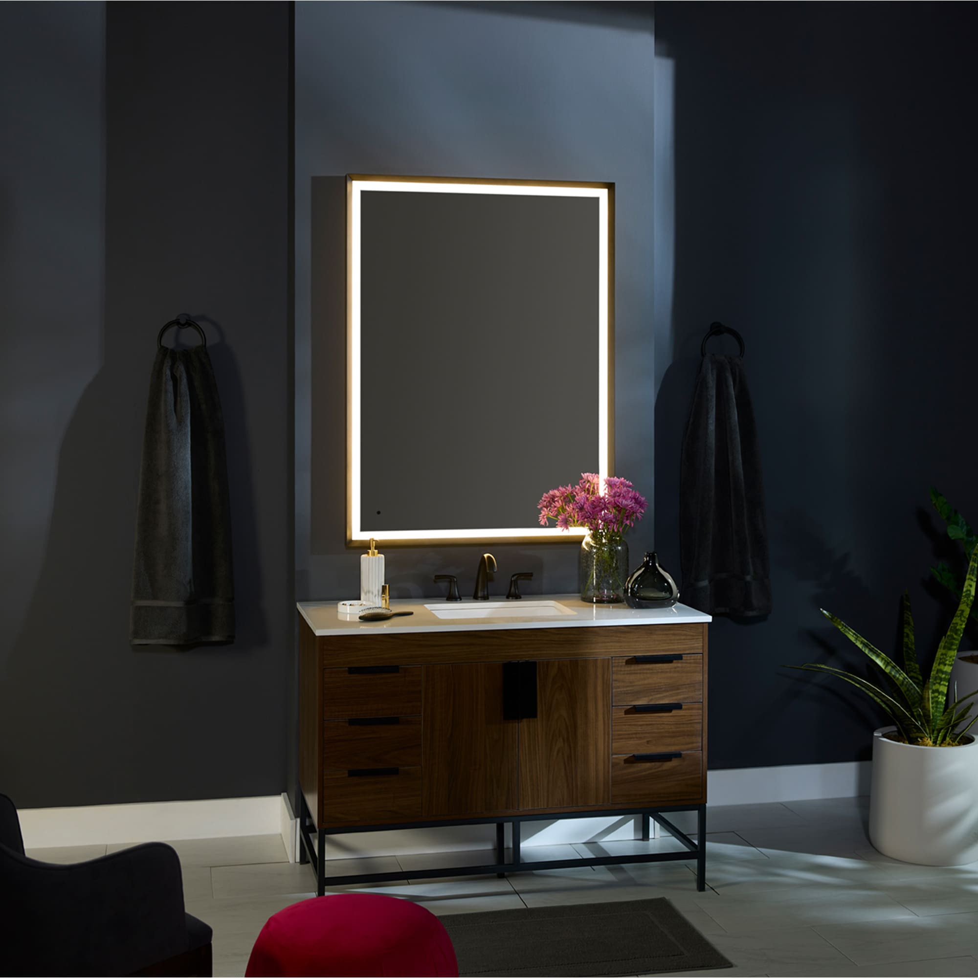 Oxygen Dusk 3-0803-15 Lighted LED Mirror 36 Inch x 36 Inch - Black
