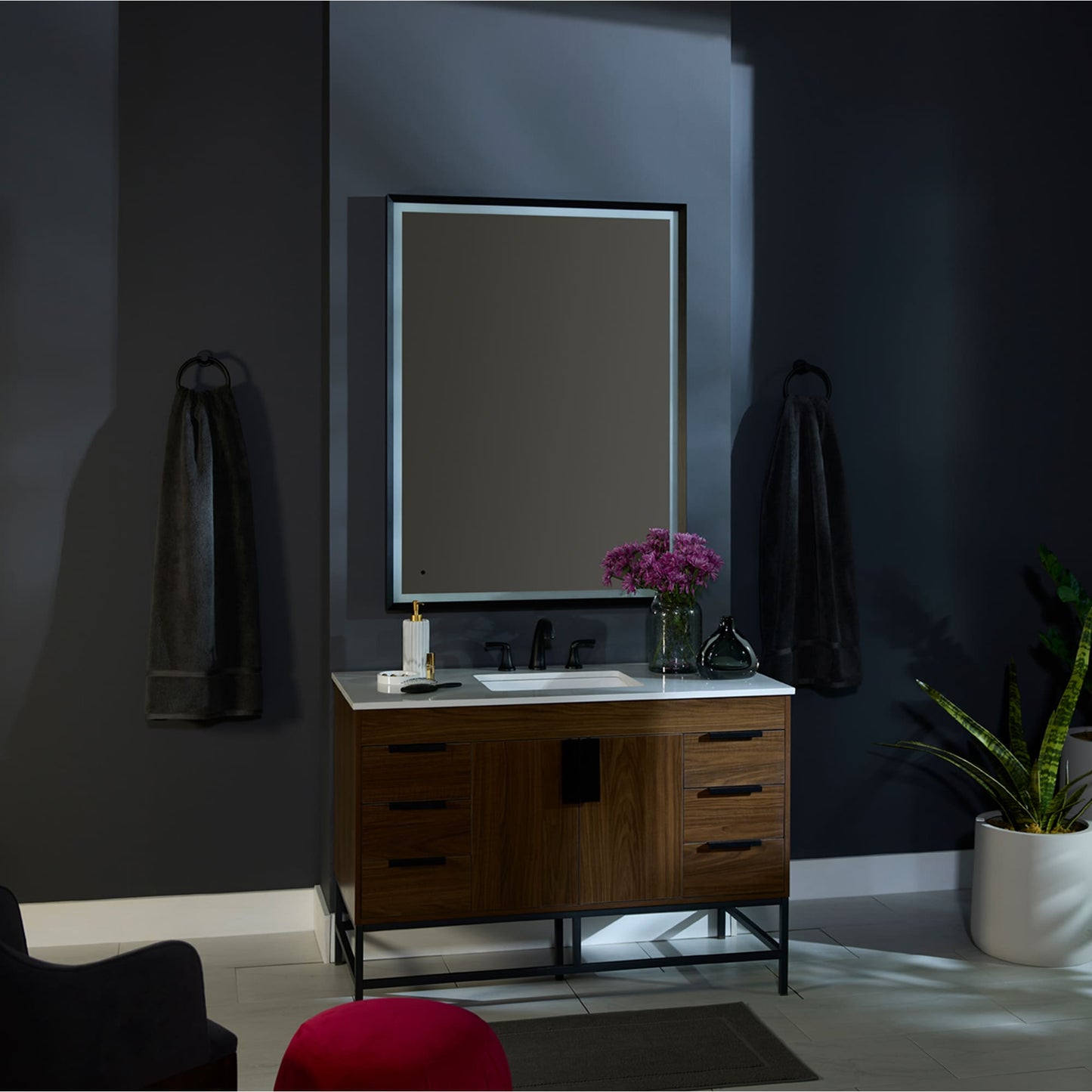 Oxygen Dusk 3-0804-15 Lighted LED Vanity Mirror 48 Inch x 36 Inch - Black