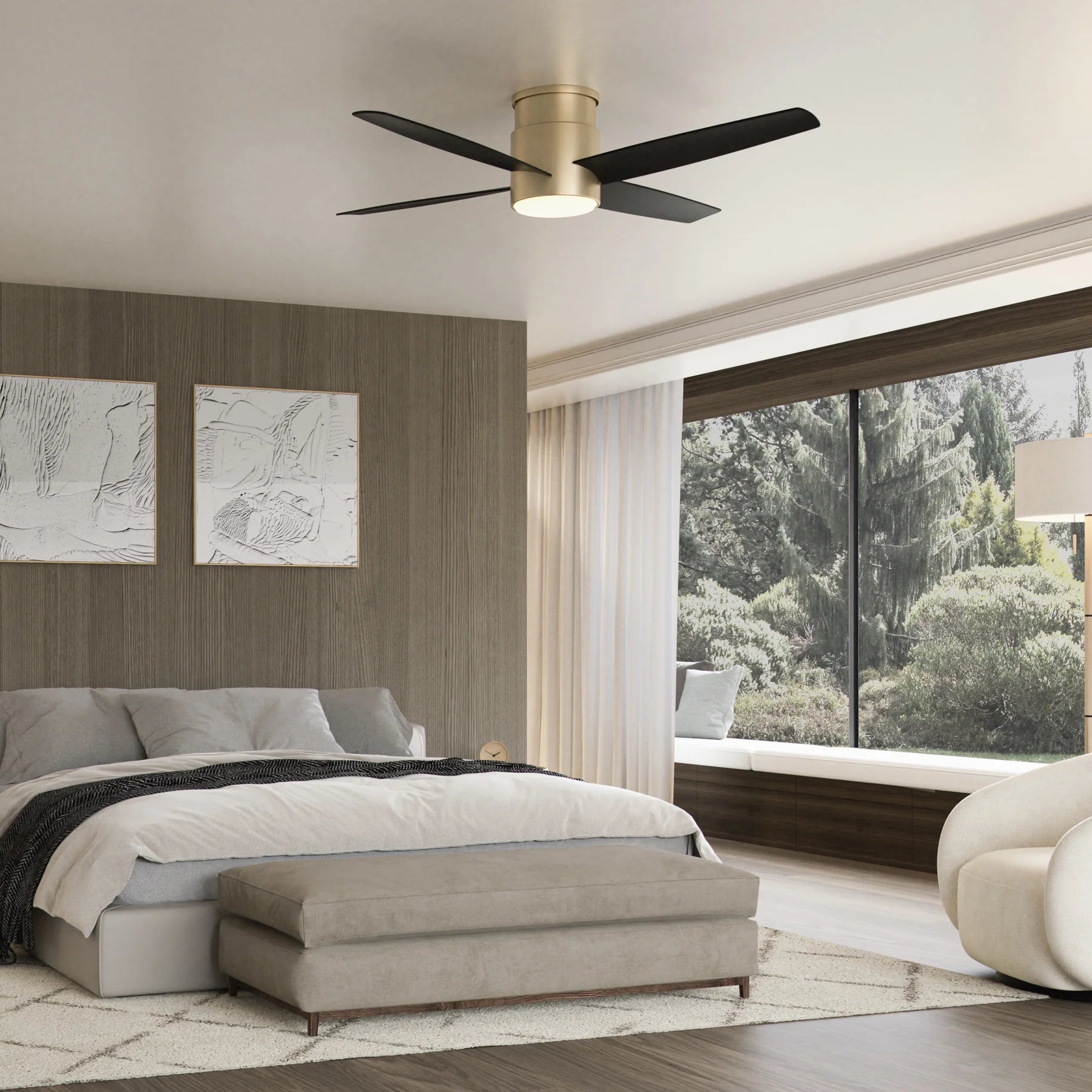 Oxygen Lighting OSLO HUGGER 3-102-40 Low Profile Ceiling Fan, 52 inch - Aged Brass, Black