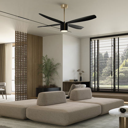 Oxygen Samaran 3-116-4015 Smart Ceiling Fan 60 Inch No Light with Wall Control - Aged Brass W/ Black Blades