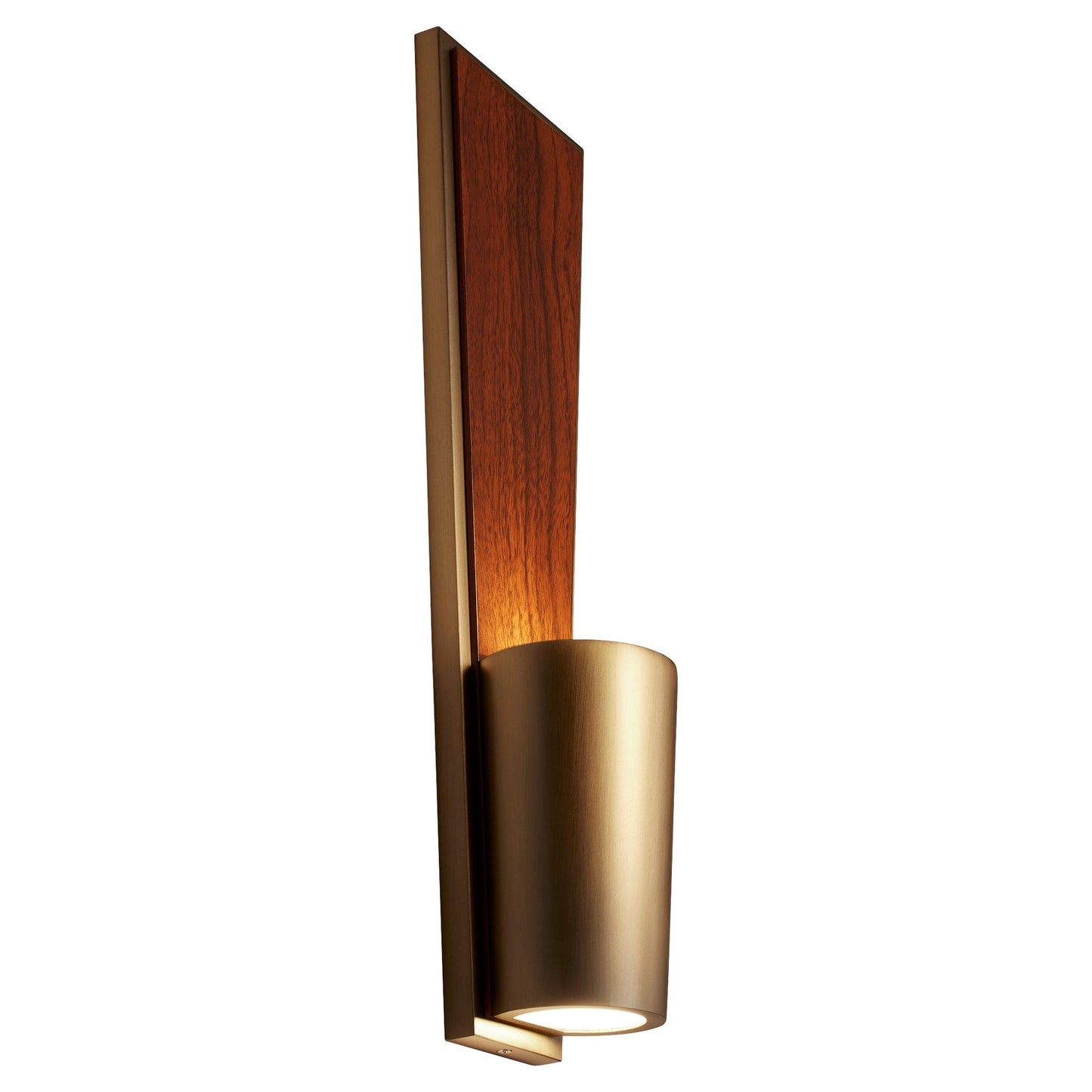 Oxygen Lighting 3-402-27 Sconce, UL Damp Rated, Aged Brass / Walnut
