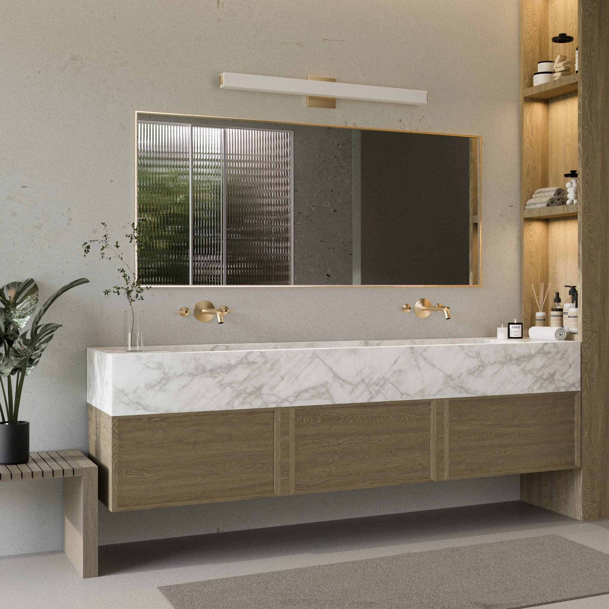 Oxygen Lighting ADELPHI 3-536-4040 Bath Vanity Light, 46 inch, 4000K, UL Damp Rated - Aged Brass, Matte White Acrylic Diffuser