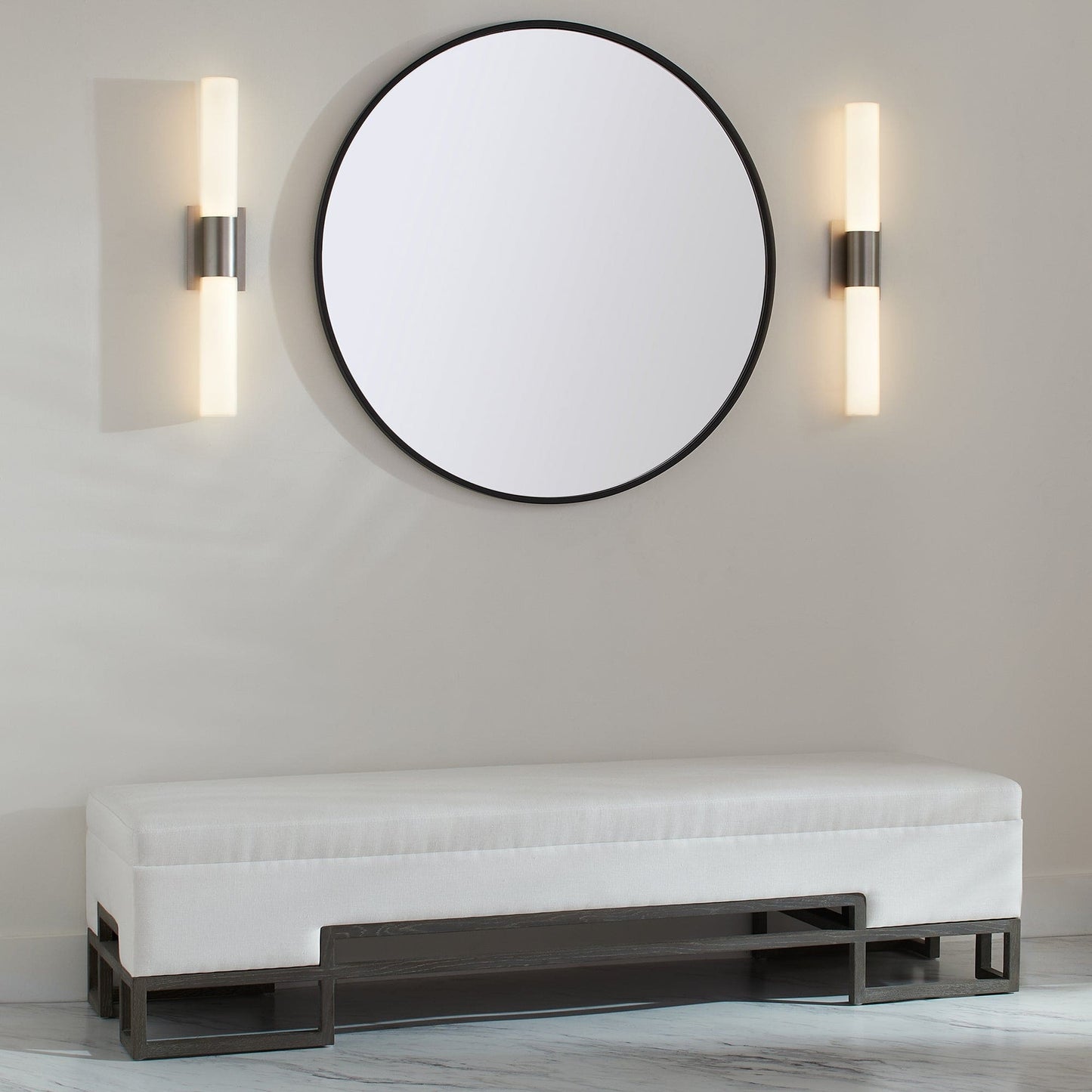 Oxygen Lighting 3-590-35 Vanity Light Fixture, UL Damp Rated, Satin Nickel - White Opal Glass Diffuser