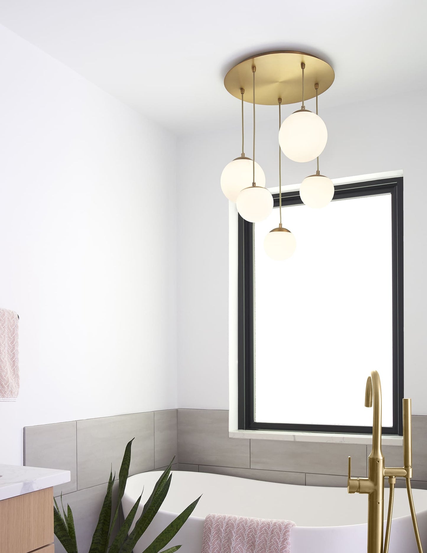 Oxygen Lighting 3-673-35 Modern LED Pendant Light, UL Damp Rated, Aged Brass