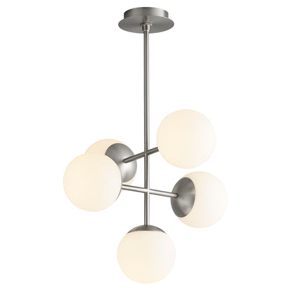 Oxygen Luna 3-680-24 Pendant 5 Light with 6 Inch White Opal Glass Shades Modern - Satin Nickel