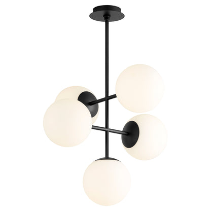 Oxygen Luna 3-681-15 Pendant 5 Light with 8 Inch White Opal Glass Shades Modern - Black