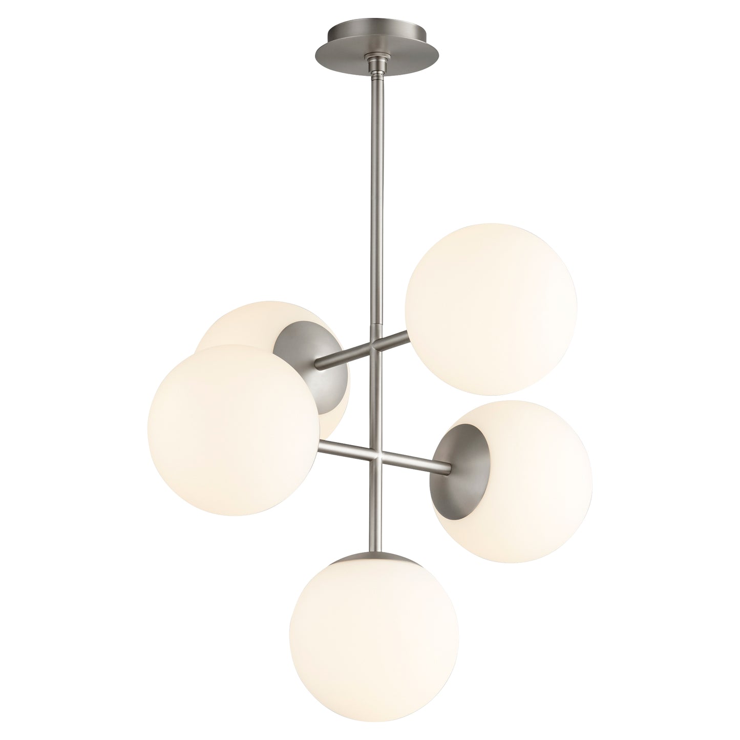 Oxygen Luna 3-681-24 Pendant 5 Light with 8 Inch White Opal Glass Shades Modern - Satin Nickel