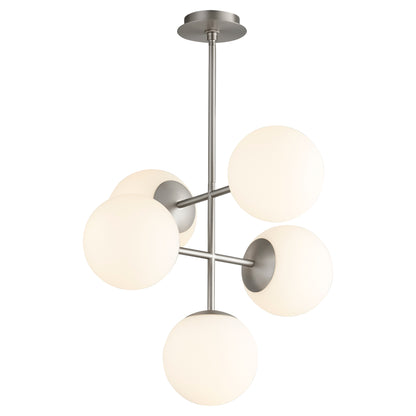 Oxygen Luna 3-681-24 Pendant 5 Light with 8 Inch White Opal Glass Shades Modern - Satin Nickel