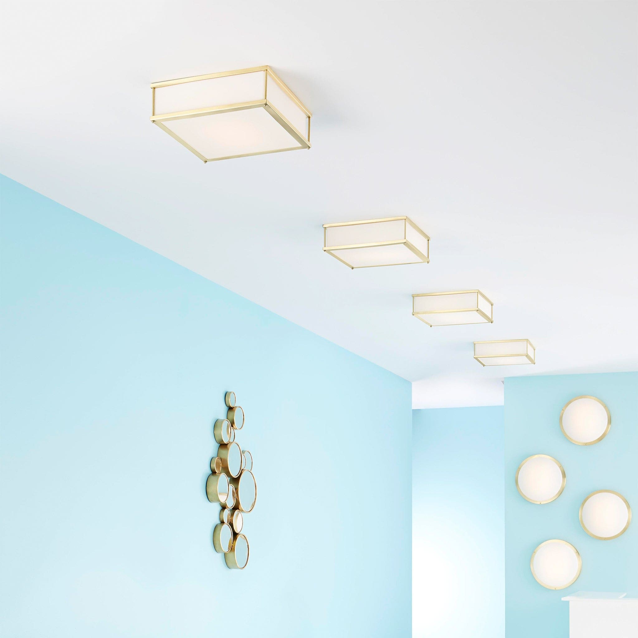 Oxygen Lighting Modulo 3-683-40 Ceiling Mount, UL Damp Rated, Aged Brass