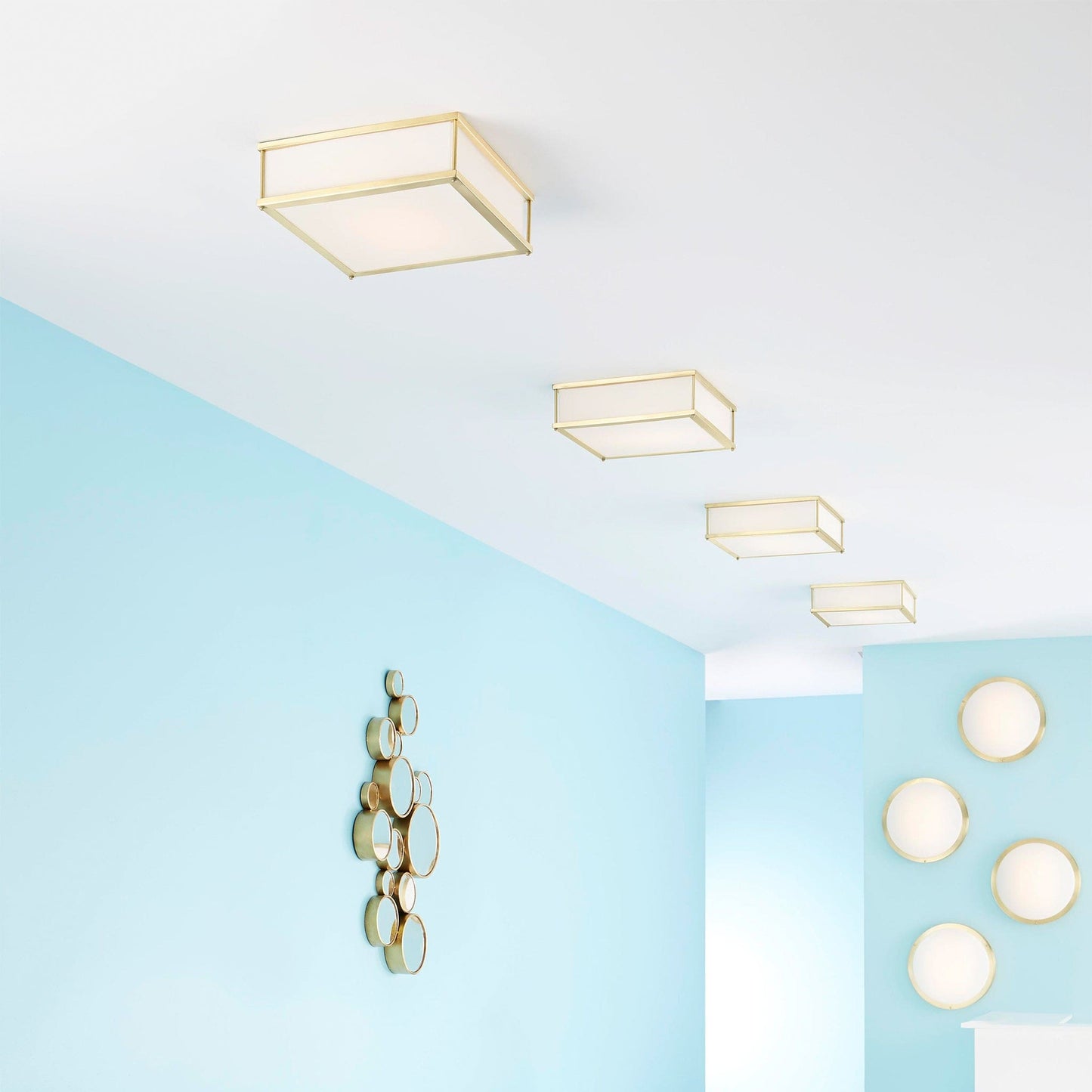Oxygen Lighting Modulo 3-683-40 Ceiling Mount, UL Damp Rated, Aged Brass - Matte White Acrylic Diffuser