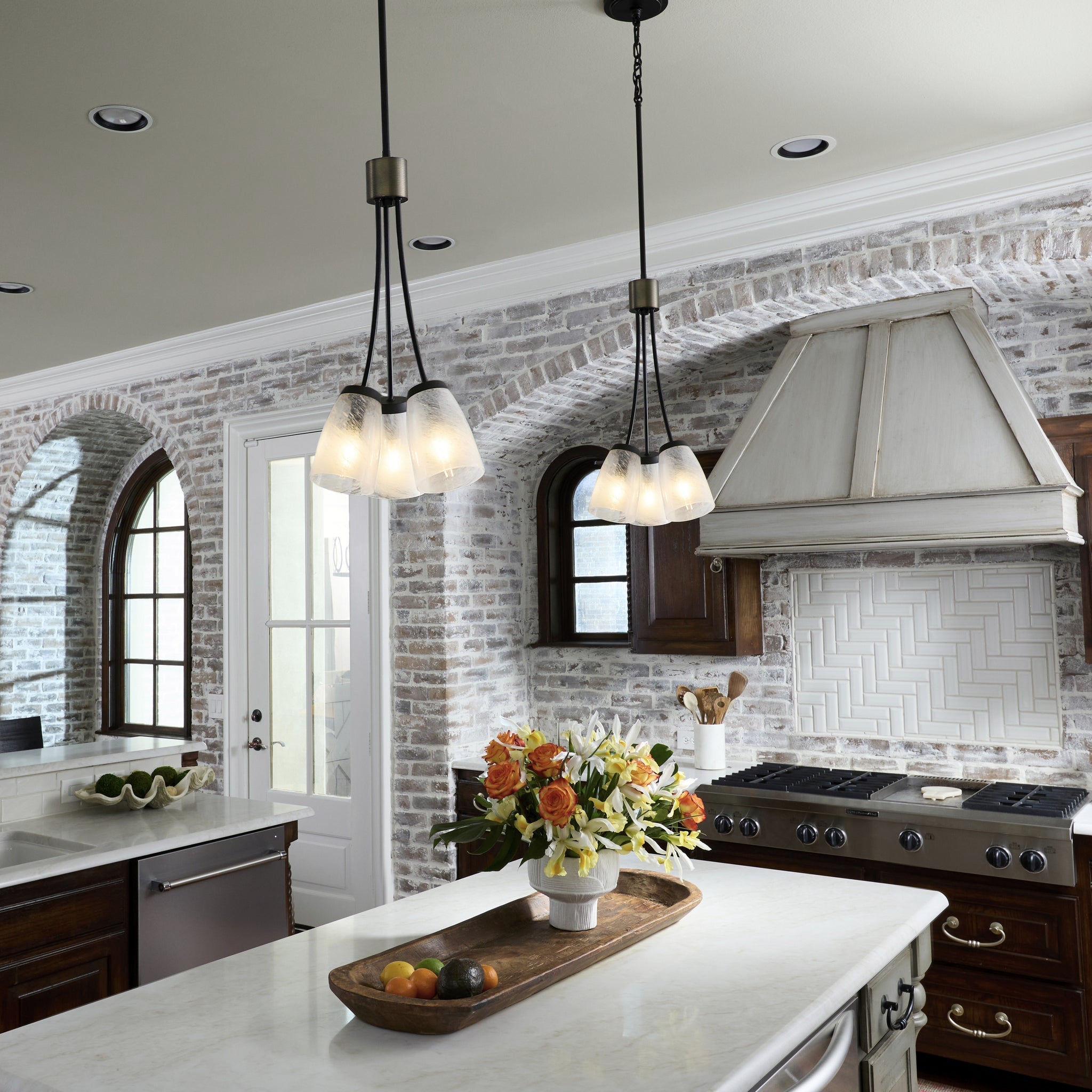 Quorum Arpeggio 3077-3-59 Pendant, UL Damp Rated, Steel, Glass