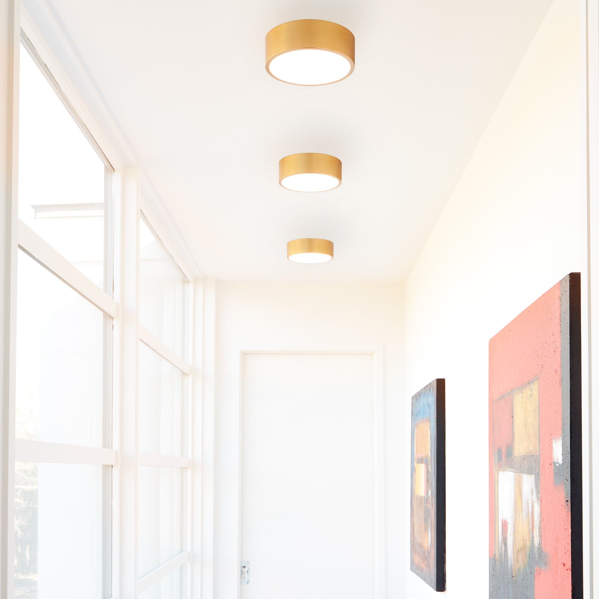 Oxygen Lighting 32-601-27 Modern LED Peepers, 24 Ceiling Mount, UL Damp Rated, Aged Brass - Matte White Acrylic Diffuser