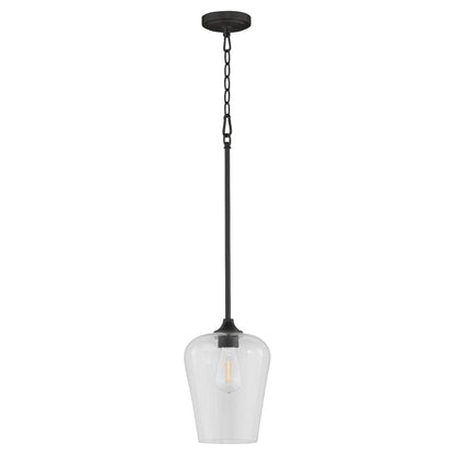 Quorum International RAYMOND 3313-59 Pendant 1 Light with Clear Glass Shade Transitional - Matte Black