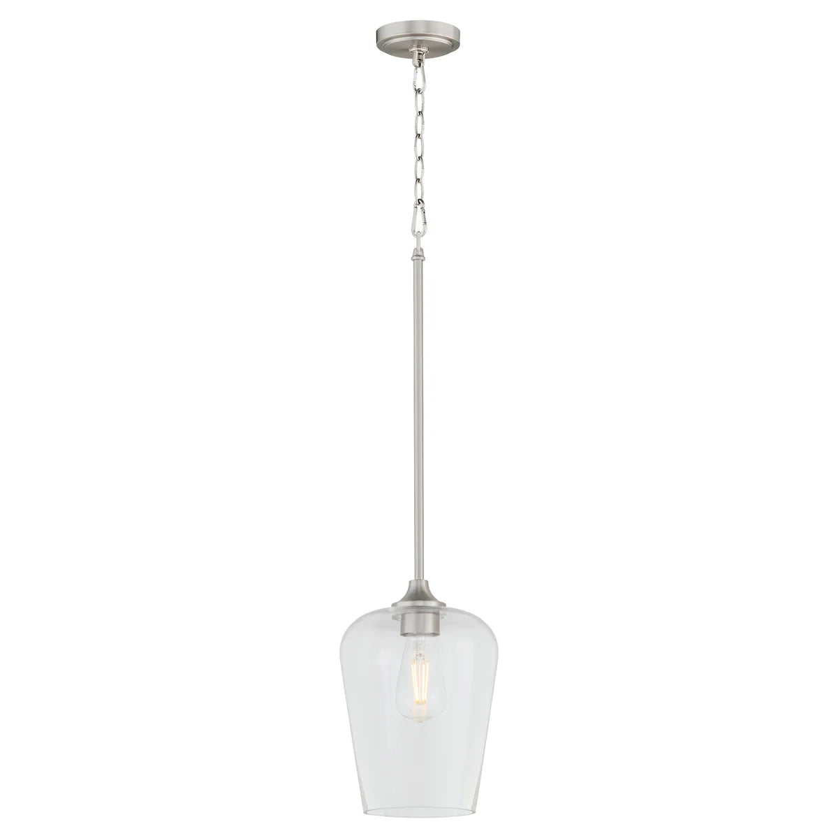 Quorum International RAYMOND 3313-65 Pendant 1 Light with Clear Glass Lens Transitional - Satin Nickel