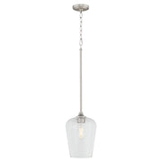 Quorum International RAYMOND 3313-65 Pendant 1 Light with Clear Glass Lens Transitional - Satin Nickel
