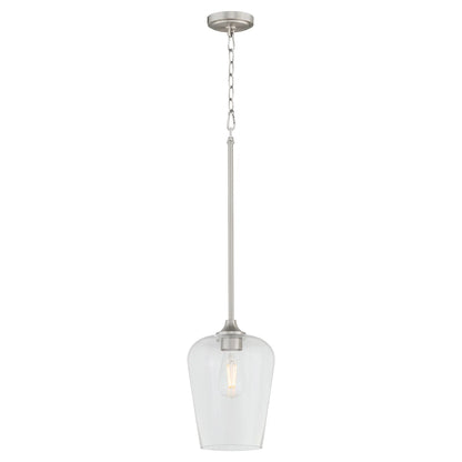 Quorum International RAYMOND 3313-65 Pendant 1 Light with Clear Glass Lens Transitional - Satin Nickel