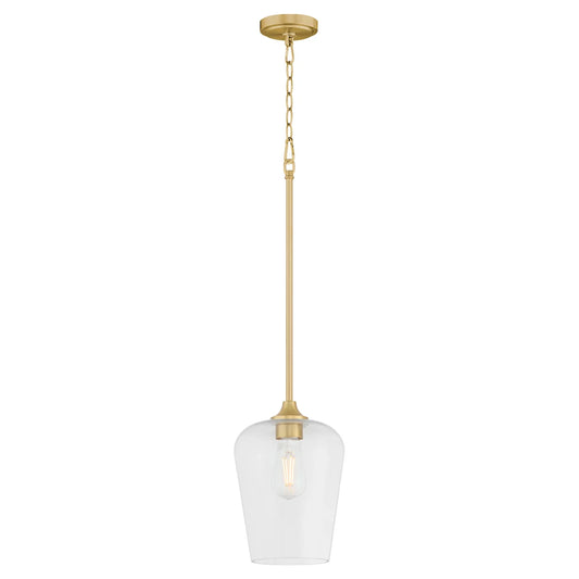 Quorum International RAYMOND 3313-80 Pendant 1 Light with Clear Glass Shade - Aged Brass