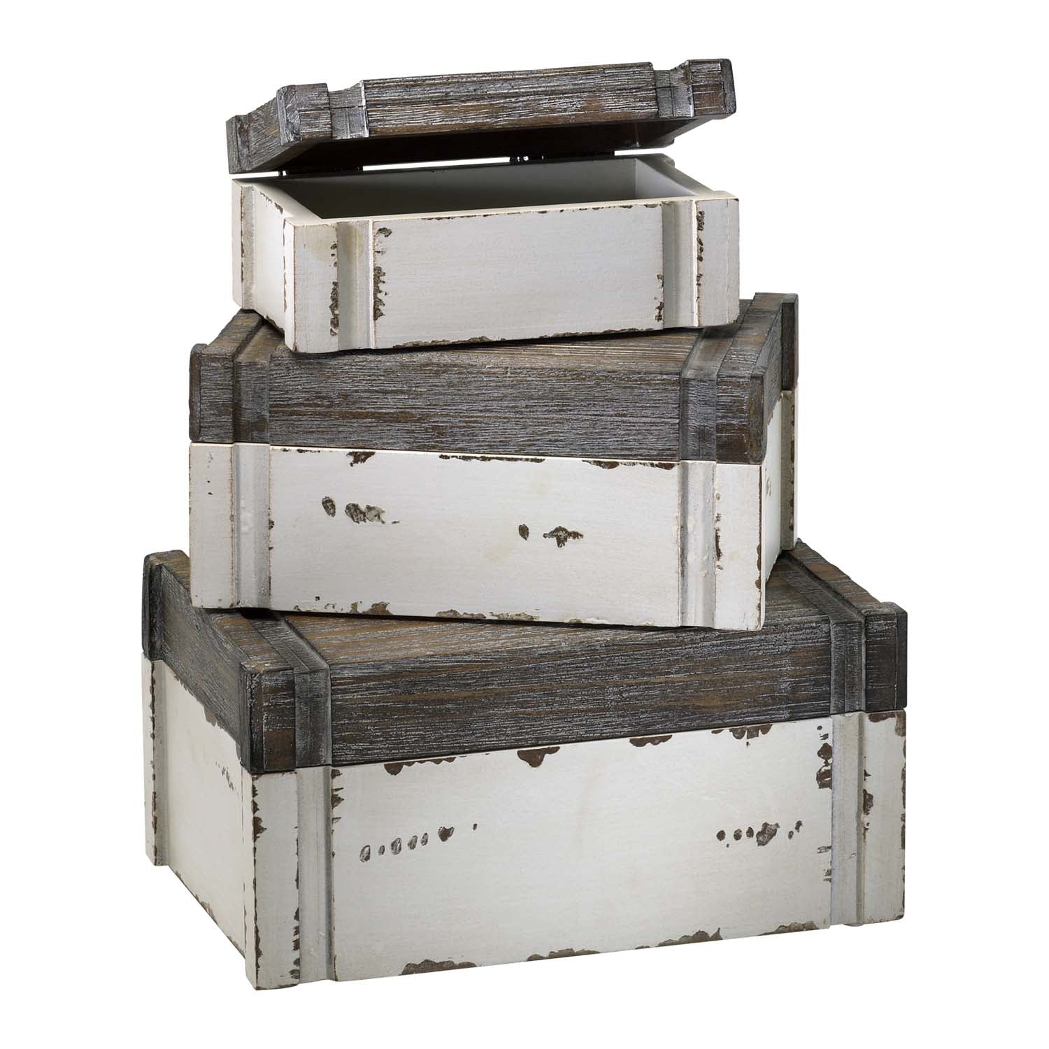 Cyan Design 02471 Alder Boxes Set of 3 - Distressed White And Gray