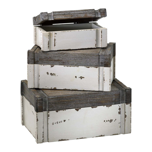 Cyan Design 02471 Alder Boxes Set of 3 - Distressed White And Gray