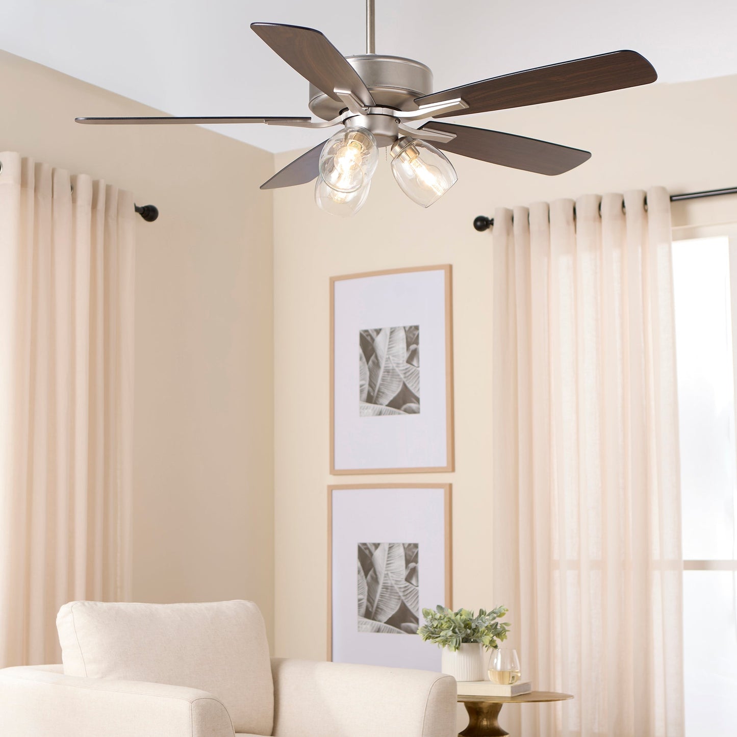 Quorum Ovation 4525-03165 Ceiling Fan, UL Dry Rated, Satin Nickel