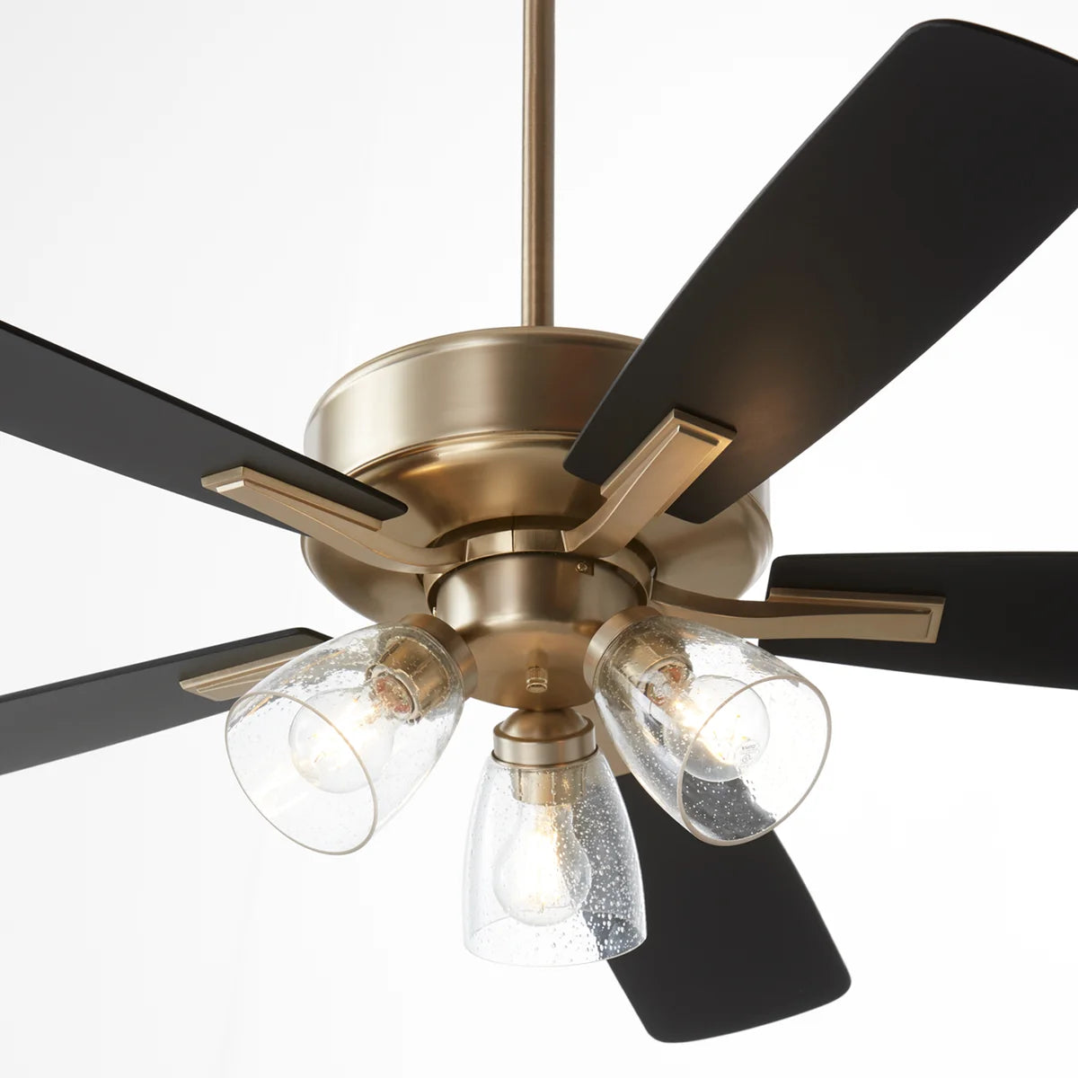 Quorum Ovation 4525-2380 Ceiling Fan 52 Inch 3 Light with Pull Chains and Clear Seeded Glass Traditional - Aged Brass