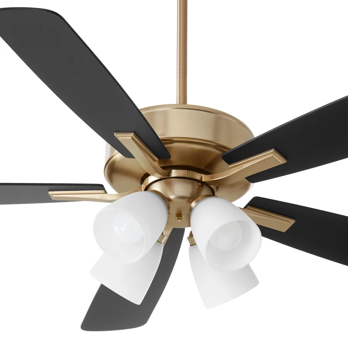 Quorum Ovation 4525-480 Ceiling Fan 52 Inch 4 Light with Pull Chain and Frosted Opal Glass Traditional - Aged Brass