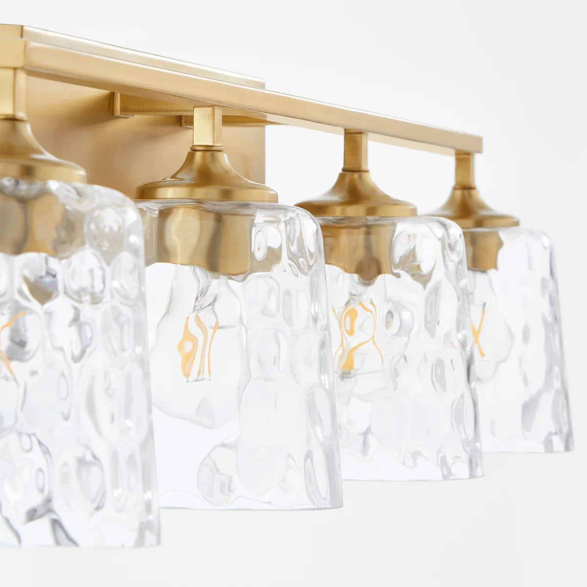 Quorum Eldorado 5005-4-180 4 Light Vanity Clear Hammered Glass Shade Transitional - Aged Brass
