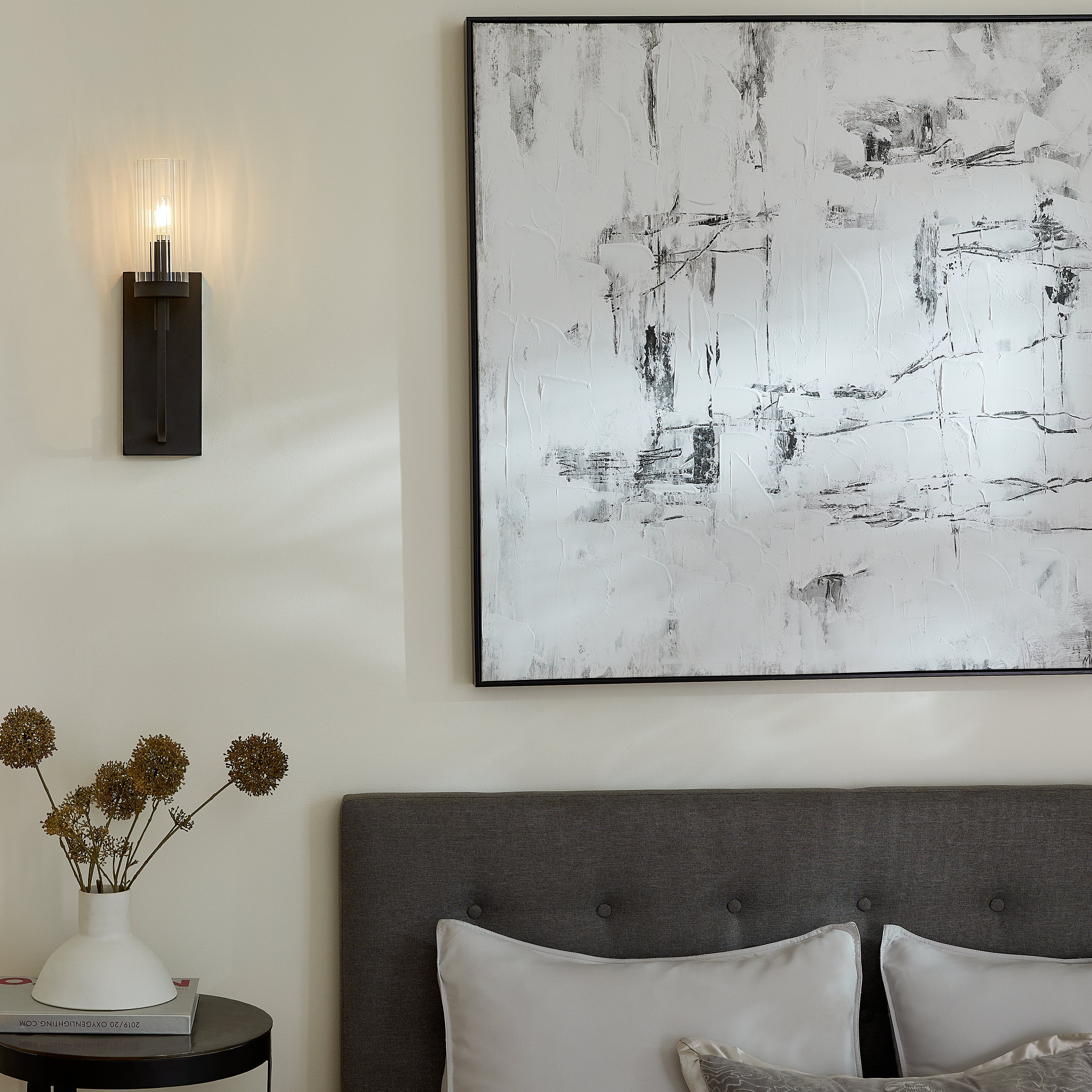 Quorum Ladin 501-1-69 Wall Mount - Textured Black W/ Clear Fluted Glass