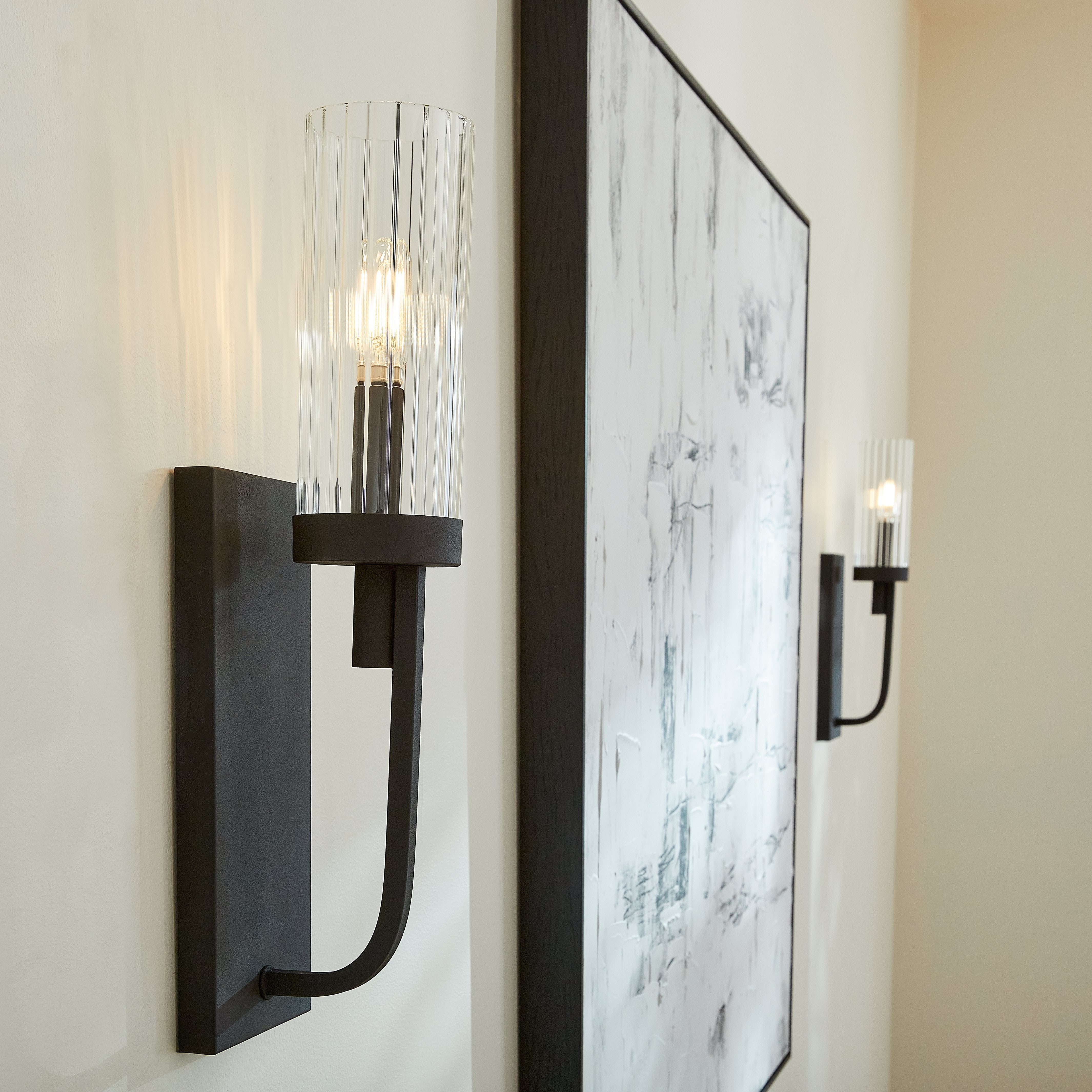 Quorum Ladin 501-1-69 Wall Mount - Textured Black W/ Clear Fluted Glass