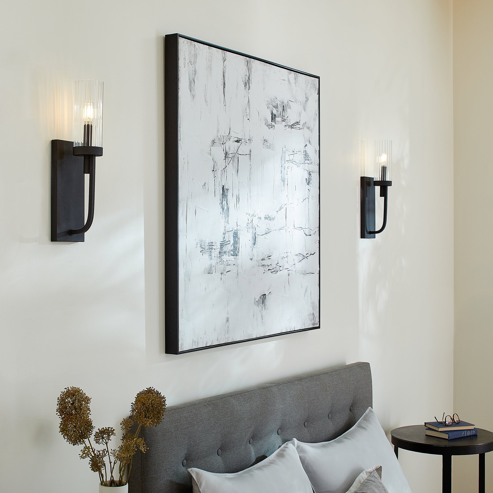 Quorum Ladin 501-1-69 Wall Mount - Textured Black W/ Clear Fluted Glass