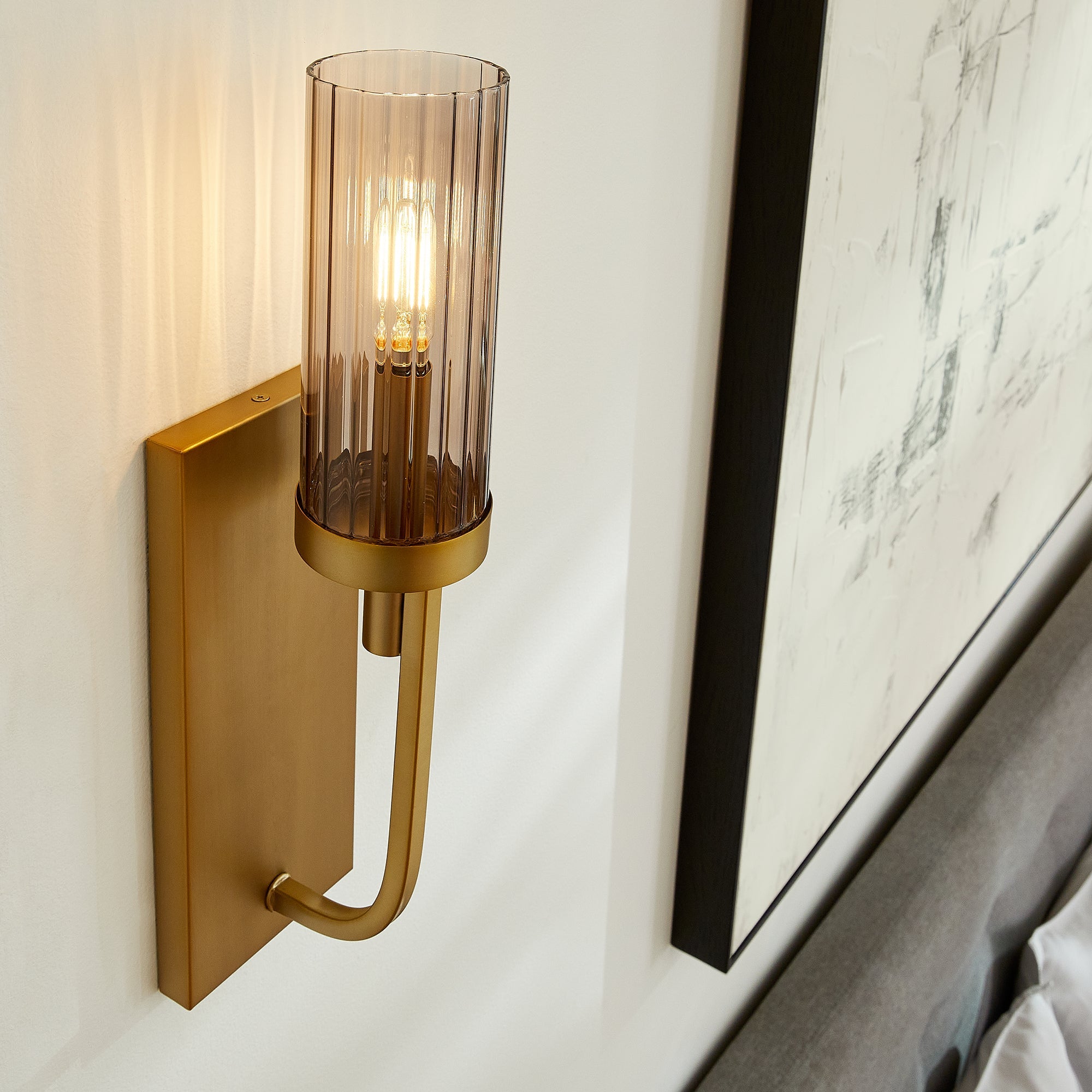 Quorum Ladin 501-1-80 Wall Mount - Aged Brass W/ Smoke Fluted Glass