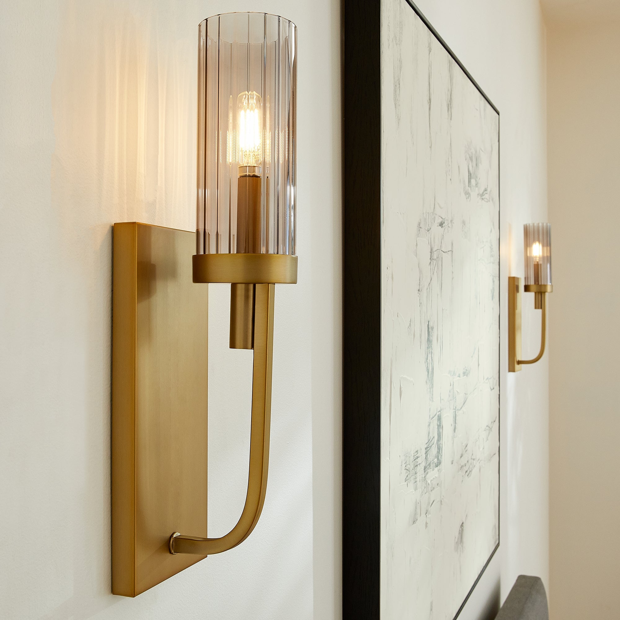 Quorum Ladin 501-1-80 Wall Mount - Aged Brass W/ Smoke Fluted Glass