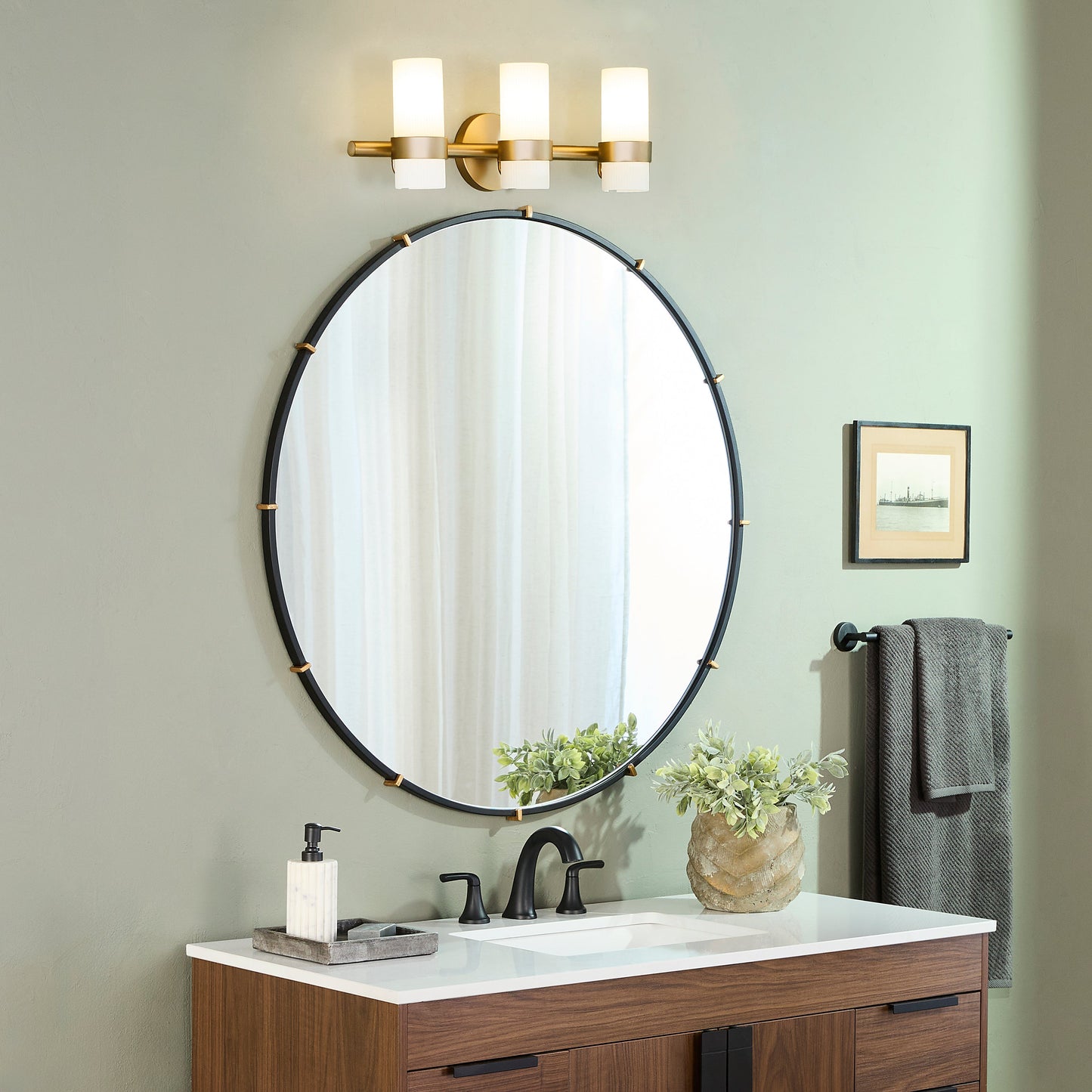 Oxygen Lighting Sojourn 5169-3-47 Vanity Light Fixture, UL Damp Rated, Brushed Brass