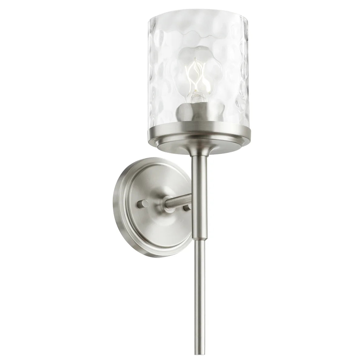 Quorum Starky 517-1-65 Wall Sconce 1 Light with Clear Hammered Glass Shade Transitional - Satin Nickel