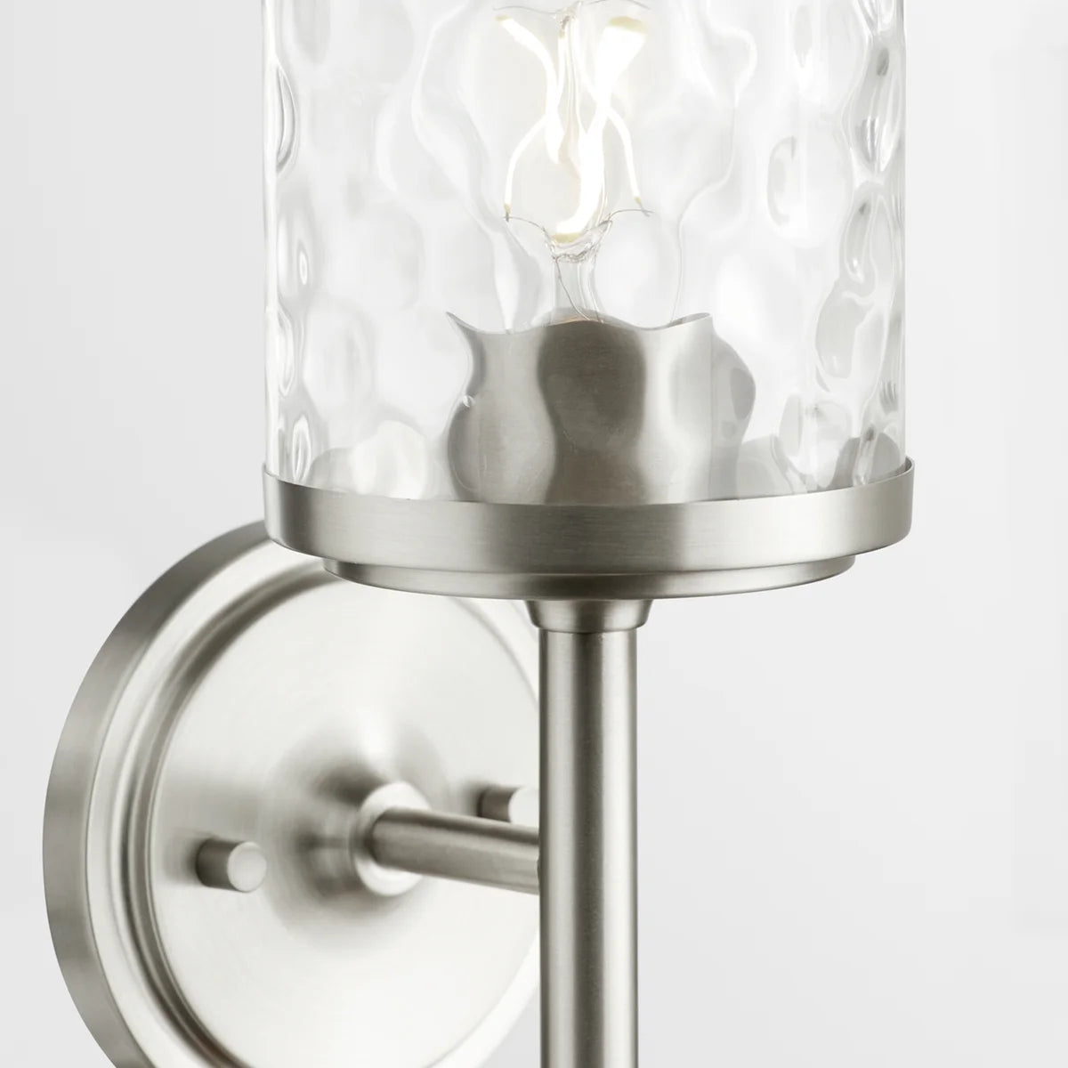 Quorum Starky 517-1-65 Wall Sconce 1 Light with Clear Hammered Glass Shade Transitional - Satin Nickel