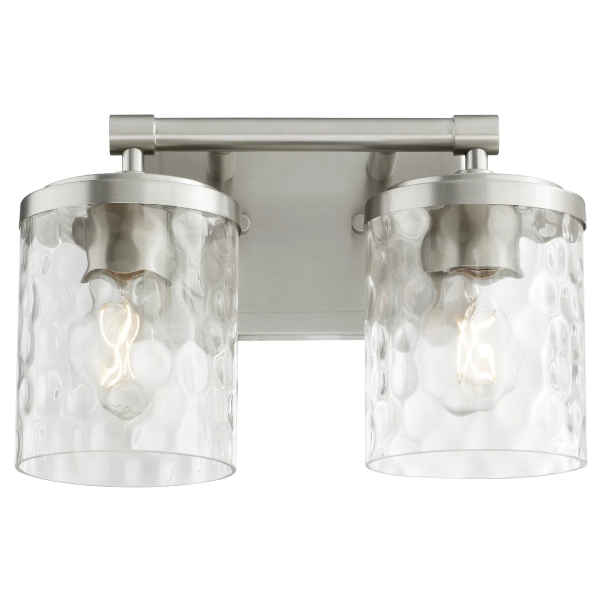 Quorum Starky 517-2-65 Vanity 2 Light with Clear Hammered Glass Shades Transitional - Satin Nickel